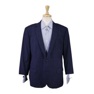 Calvin Klein Mens Blazer Skinny Fit Blue Plaid Wool Sportcoat 48S